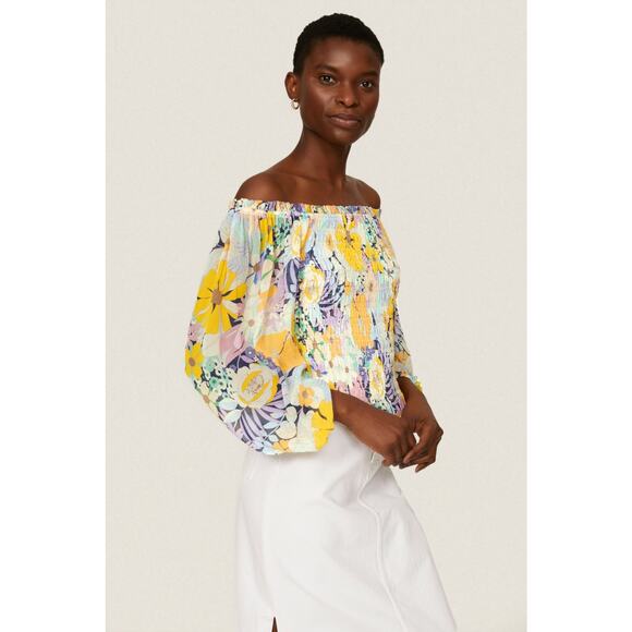 SHOSHANNA Floral Blooms Print Smocked Bodice Off Shoulder Cece Top Size Large - Picture 2 of 12